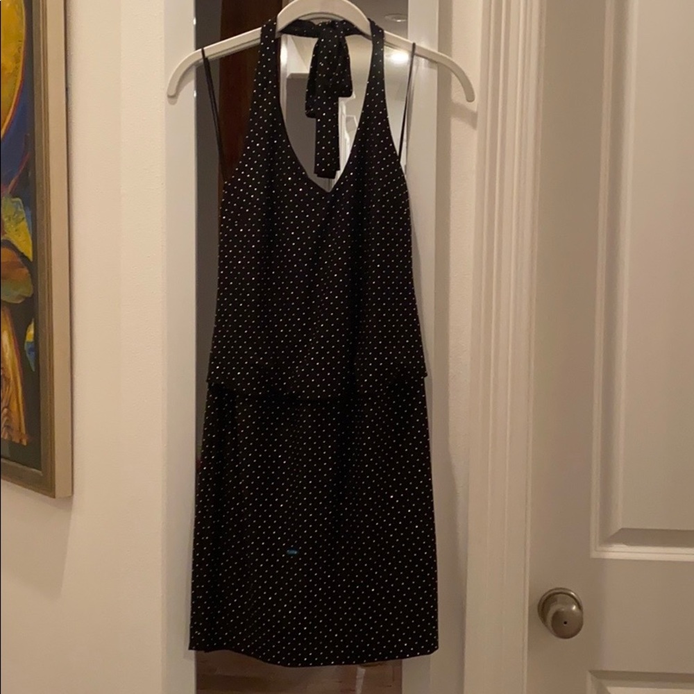Black cocktail dress with gold beading